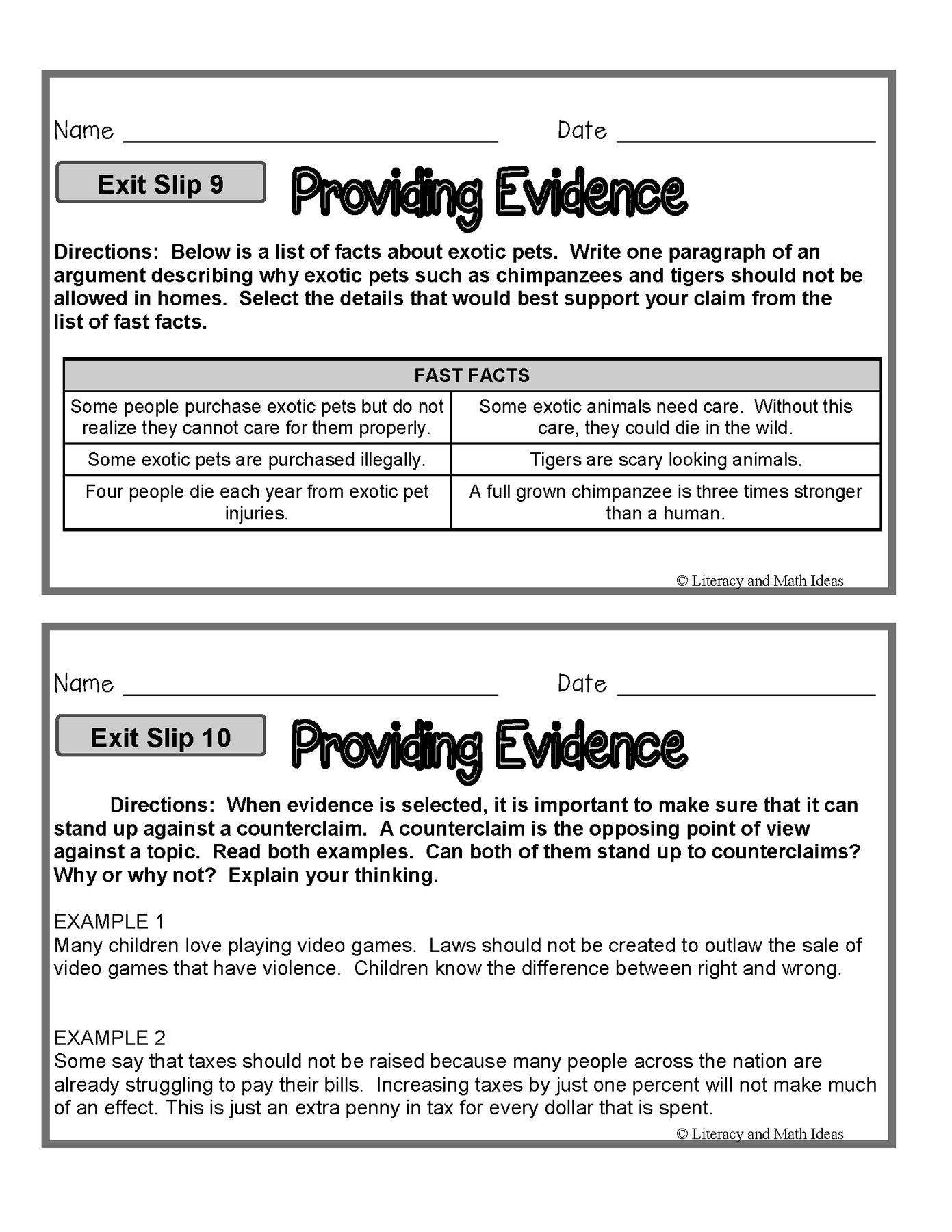 Writing Slip Method Argument Writing Exit Slips – Literacy and Math Ideas