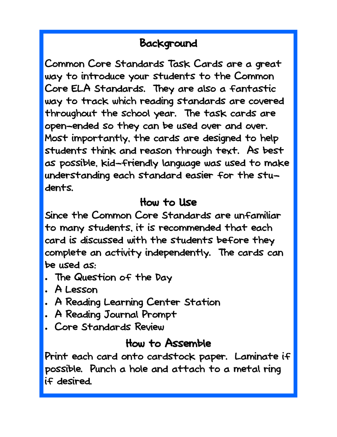 Common Core Standards Task Cards: Grade 3