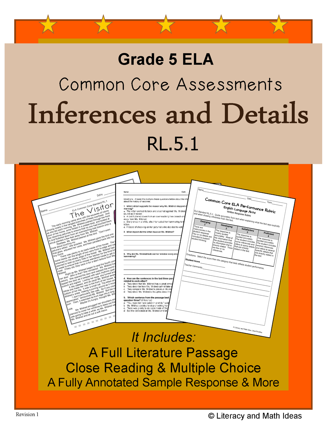 Grade 5 Common Core Assessments: Inferences and Details RL.5.1