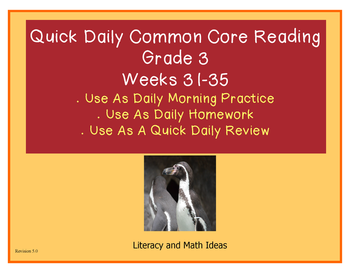 Grade 3 Daily Common Core Reading Practice Weeks 31-35