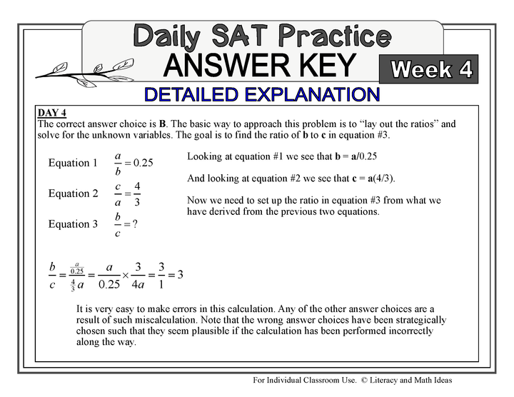 Daily SAT Math Practice Week 4: Ratios Units Proportions and Percentages