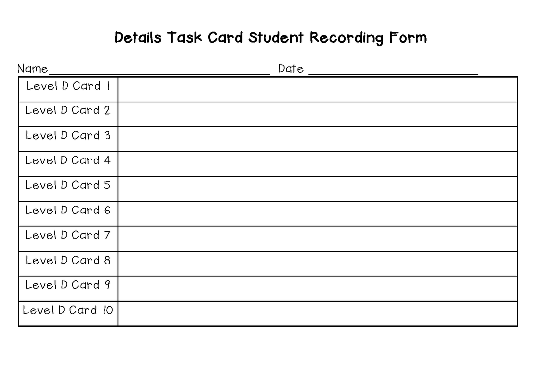 Details Task Cards Lexile/Guided Reading Levels 0-149 (Levels A,B,C,D)