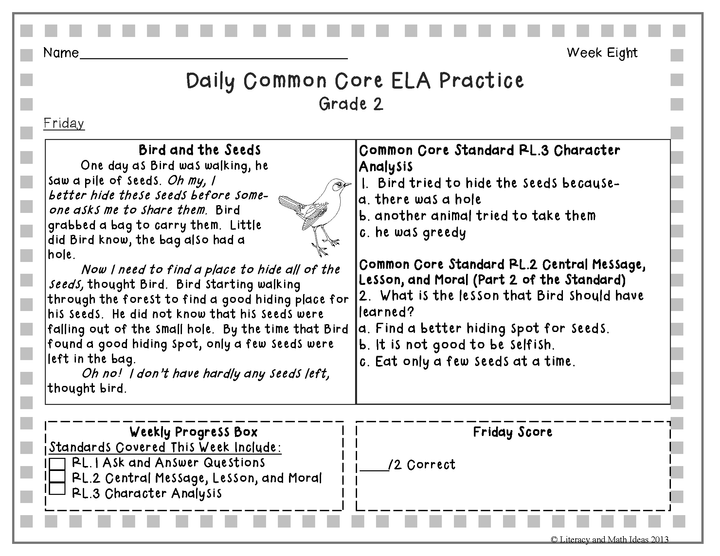 Grade 2 Daily Common Core Reading Practice Weeks 6-8