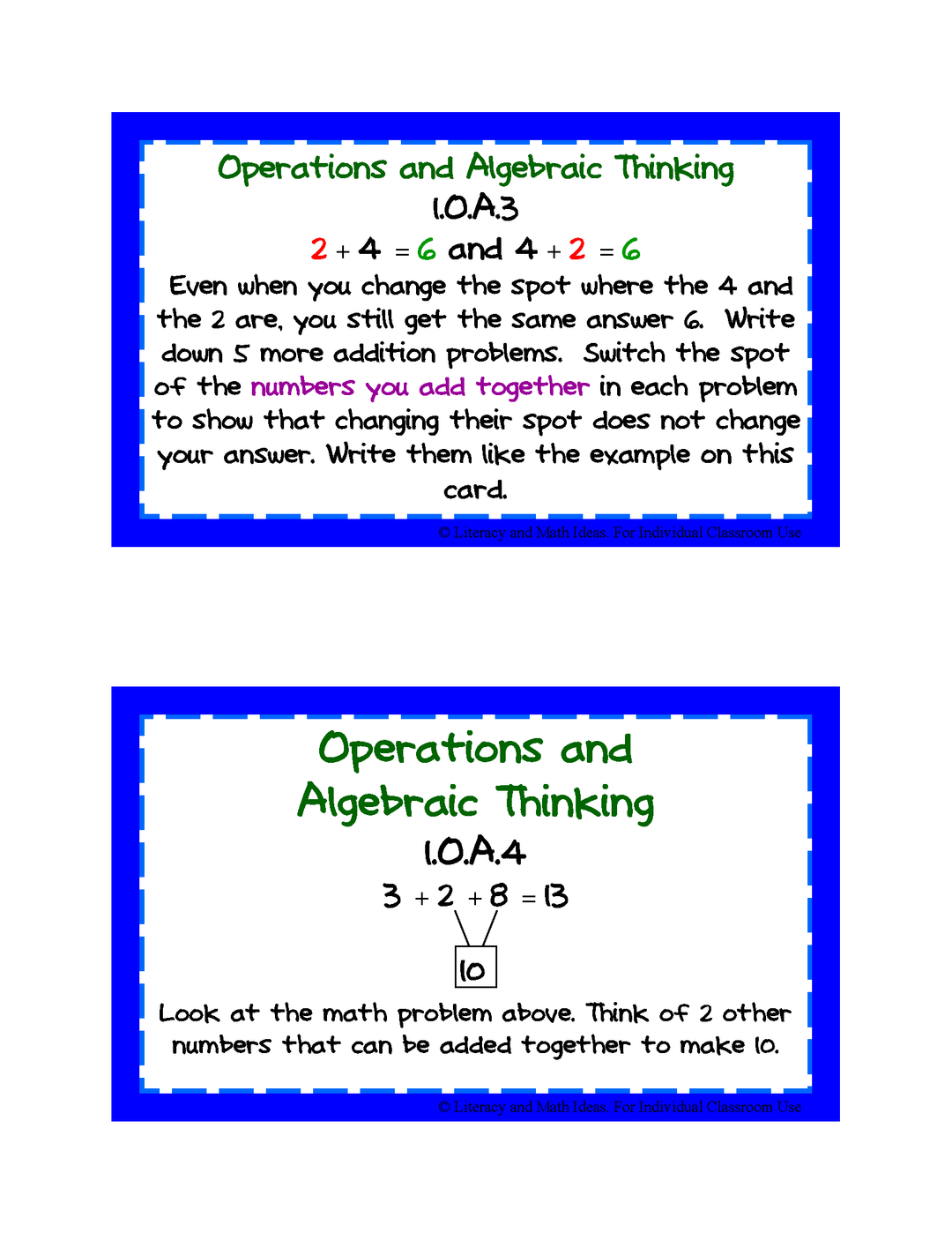 Common Core Standards Math Task Cards: Grade 1