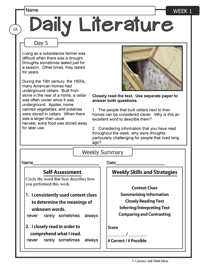Differentiated Daily Literature Practice Grade 6 (Week 1)
