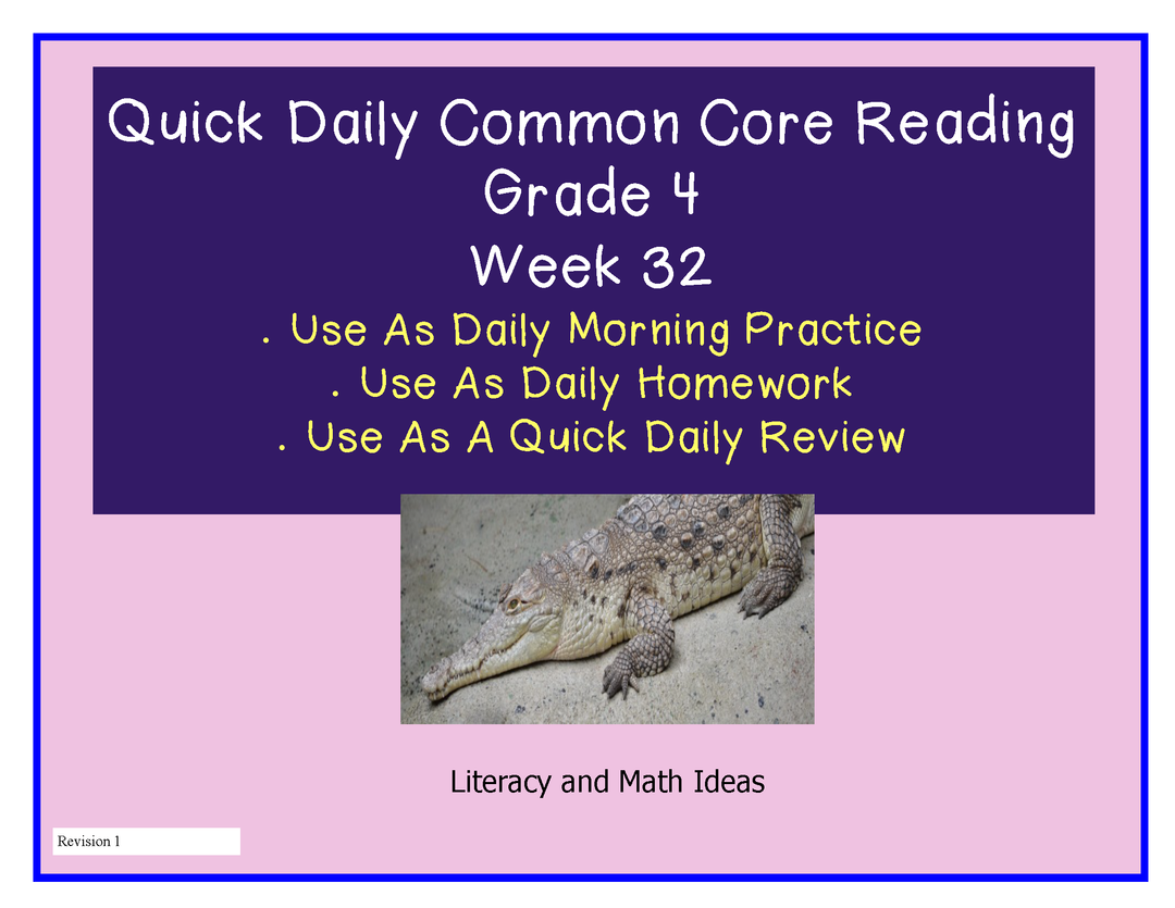 Grade 4 Daily Common Core Reading Practice Week 32