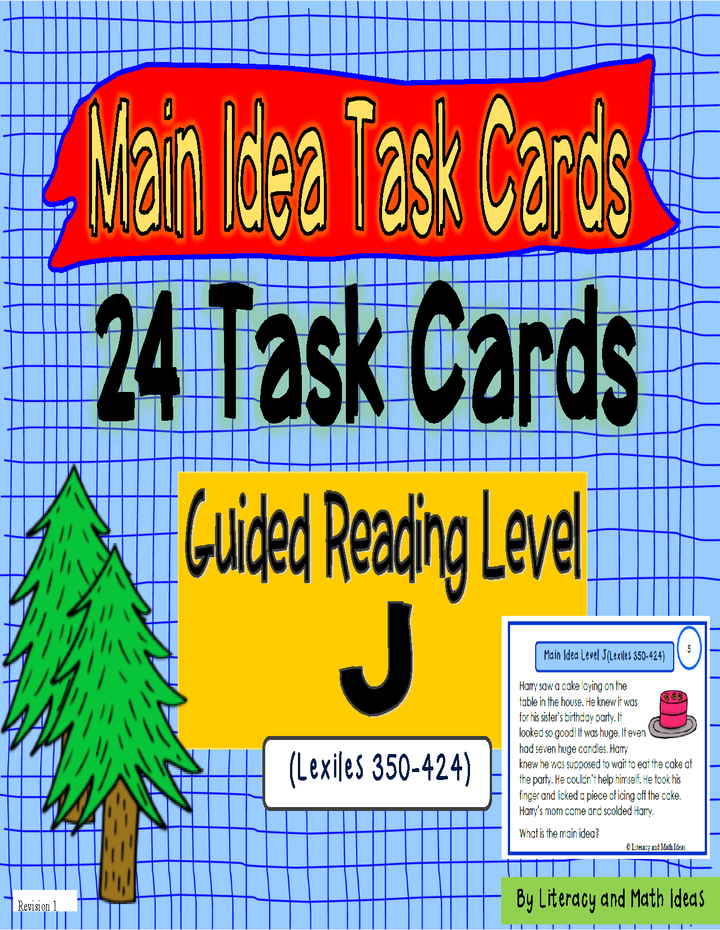 Main Idea Task Cards Guided Reading Level J (Lexiles 350-424)