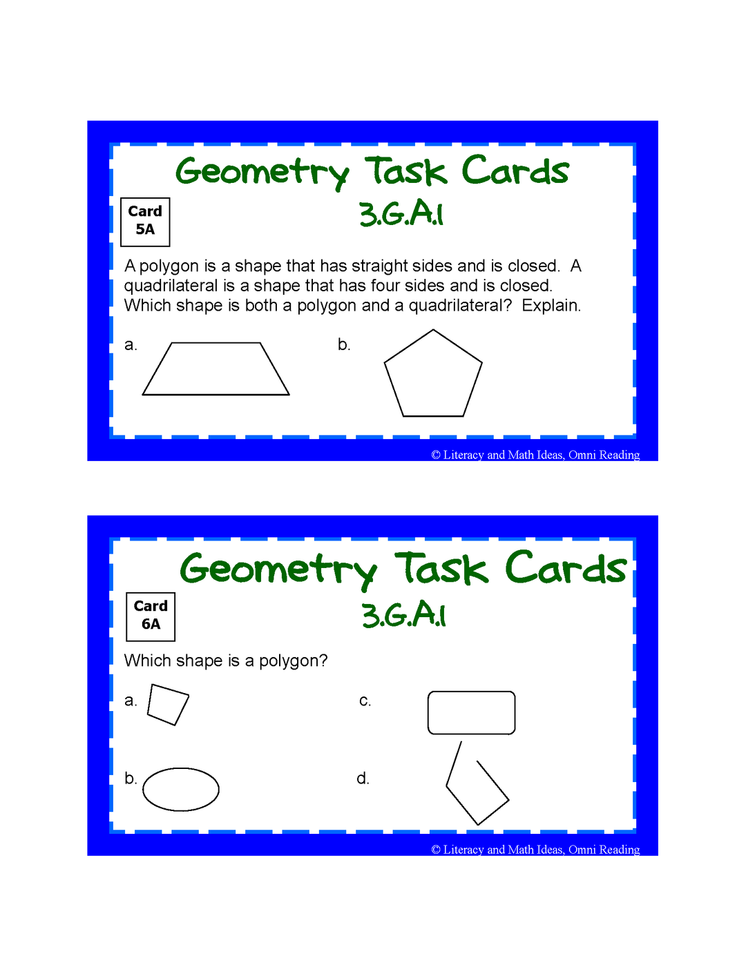 Differentiated Common Core Math Grade 3 Task Cards 3.G.A.1