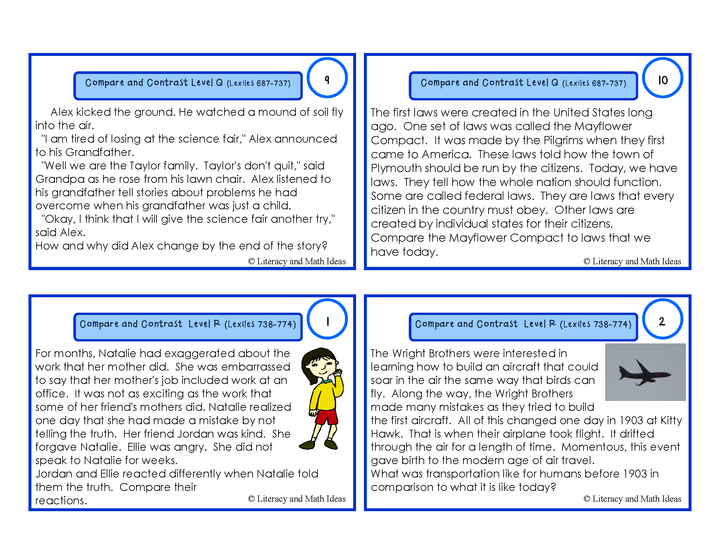 Compare and Contrast Task Cards For Each Guided Reading Level (Levels Q and R)