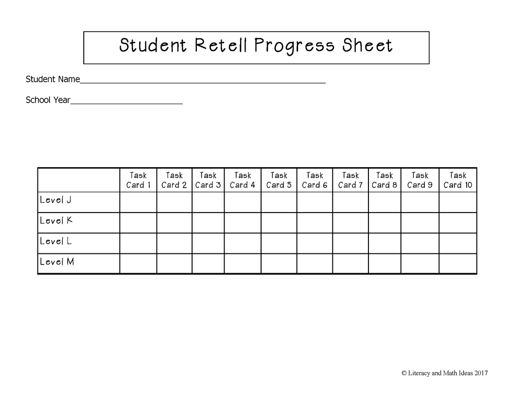 Retell Task Cards For Each Guided Reading Level (Levels J,K,L,and M)