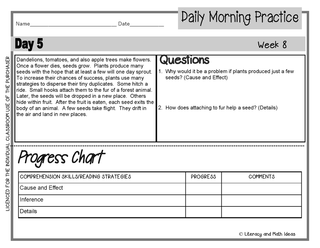 (Leveled) Daily Morning Practice (Reading Grade 3) Weeks 5-8