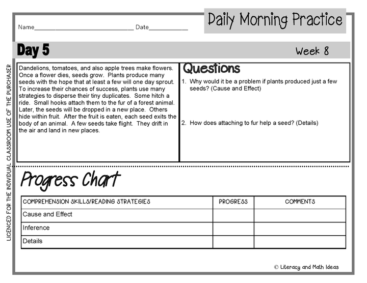 (Leveled) Daily Morning Practice (Reading Grade 3) Weeks 5-8