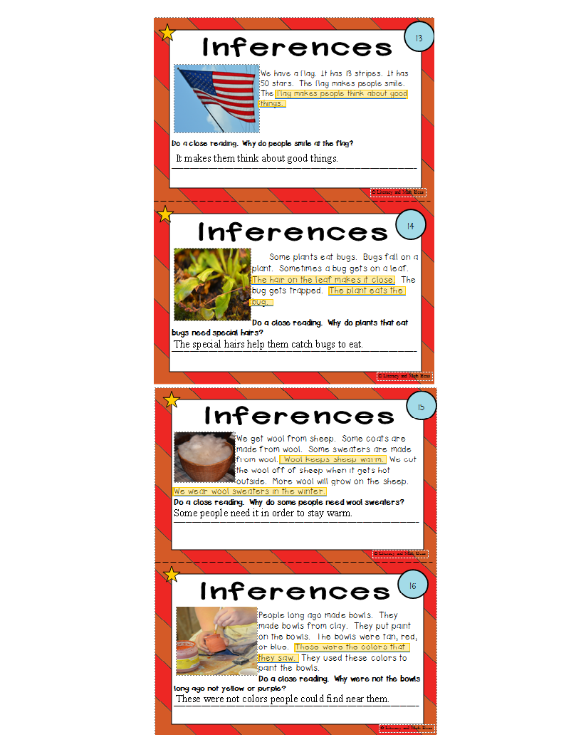 (Inferences) Differentiated Dry Erase Close Reading Task Cards