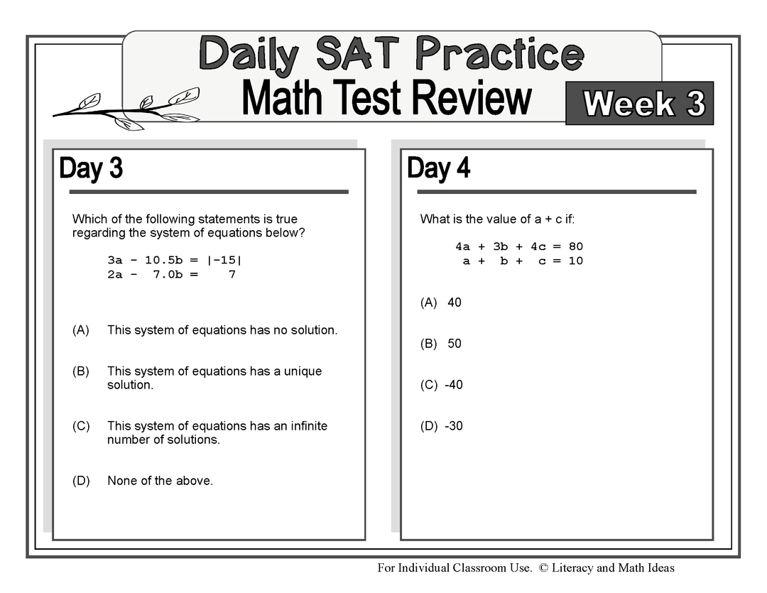 Daily SAT Math Practice Week 3: Systems of Equations