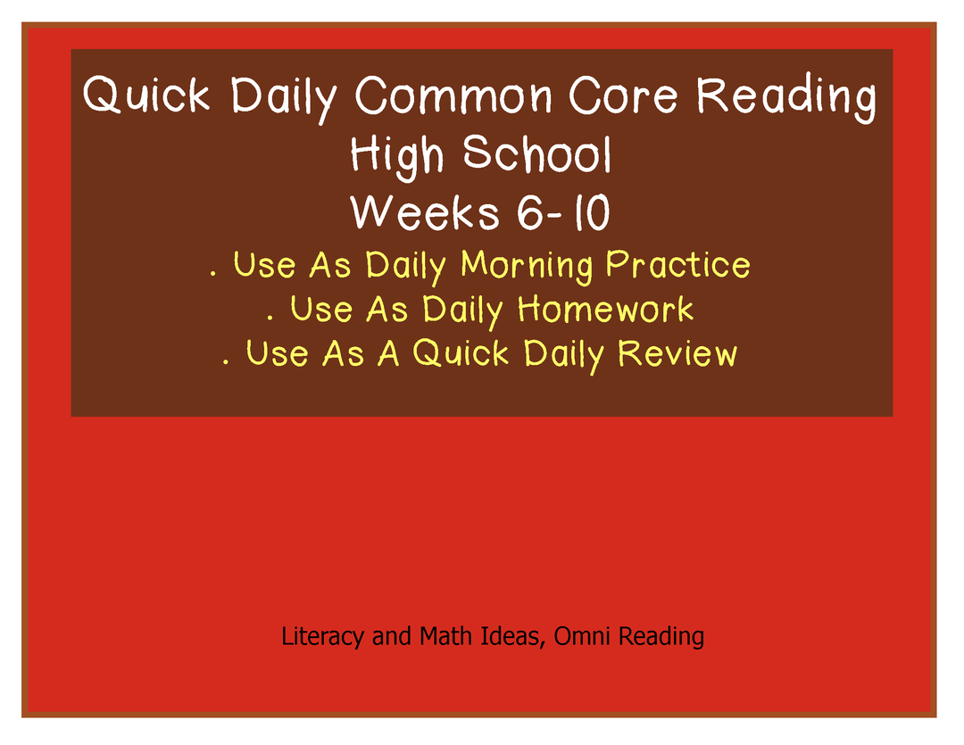 High School Daily Common Core Reading Practice Weeks 6-10