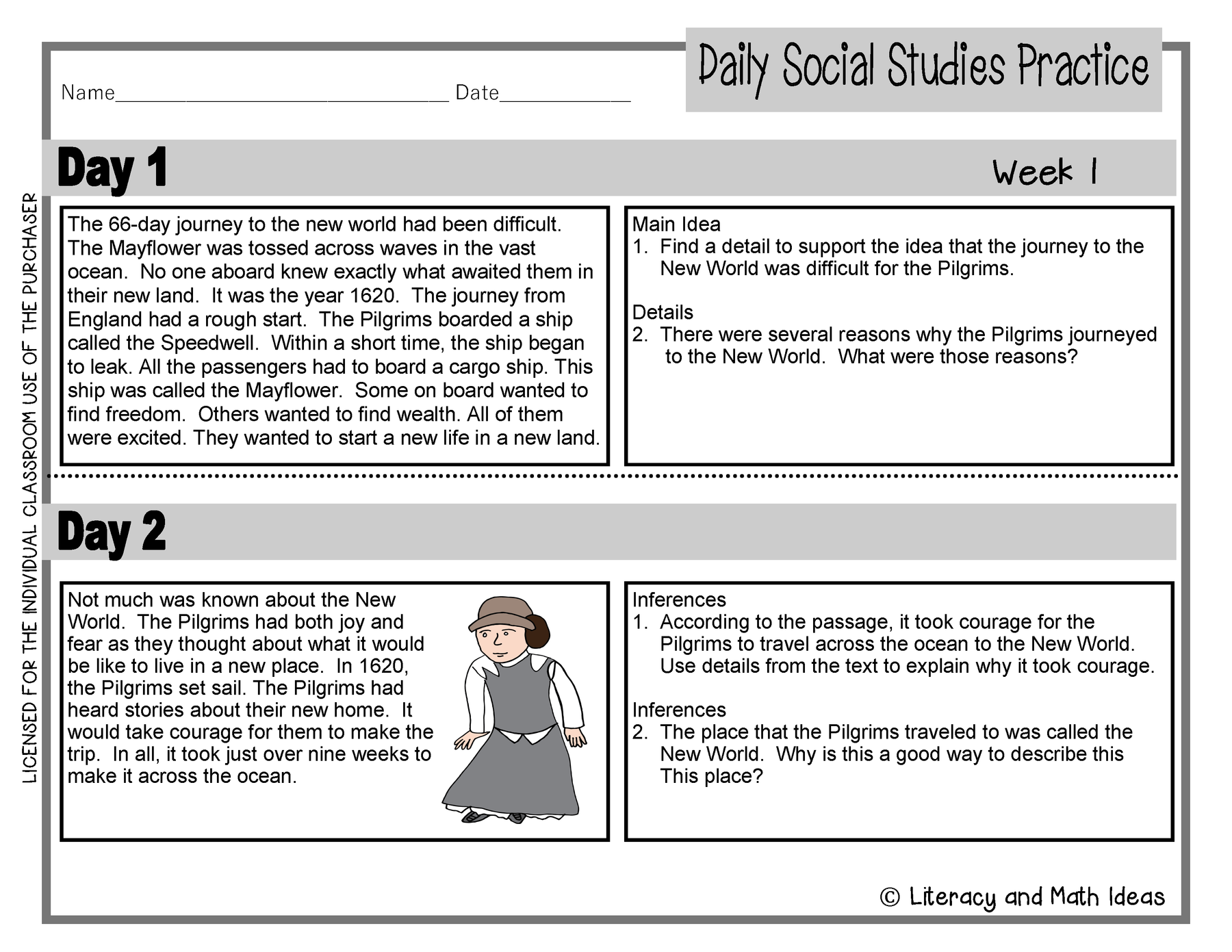 Social Study Math Daily Social Studies (Grade 3 Weeks 1-4) – Literacy and Math Ideas