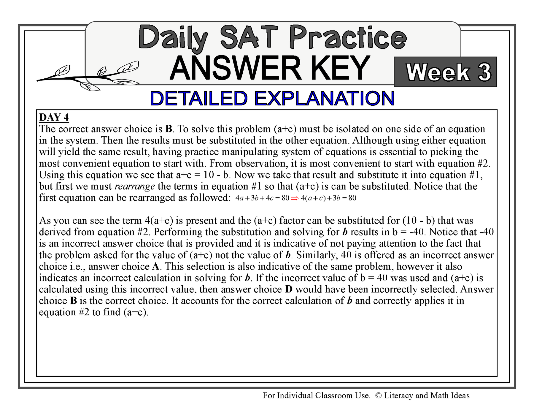 Daily SAT Math Practice Week 3: Systems of Equations – Literacy and ...