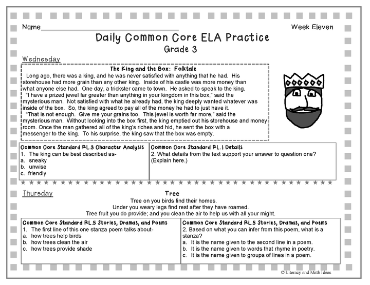 Grade 3 Daily Common Core Reading Practice Weeks 11-15