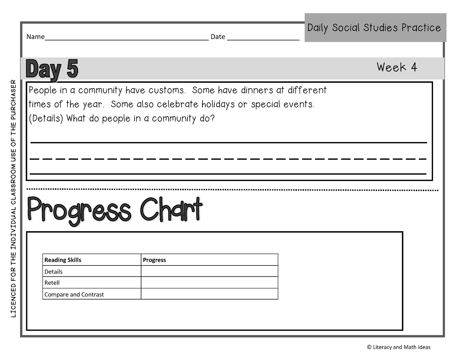 Social Study Math Daily Social Studies (Grade 2 Weeks 1 - 4) – Literacy and Math Ideas