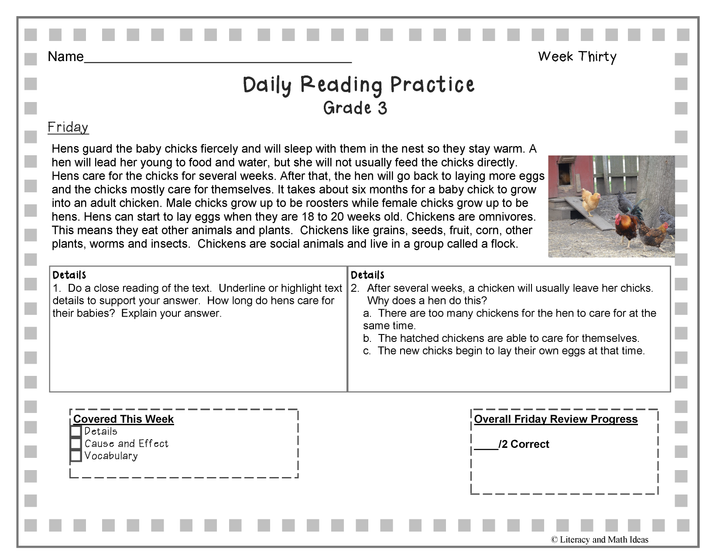 Grade 3 Daily Reading Practice (Weeks 21-30)