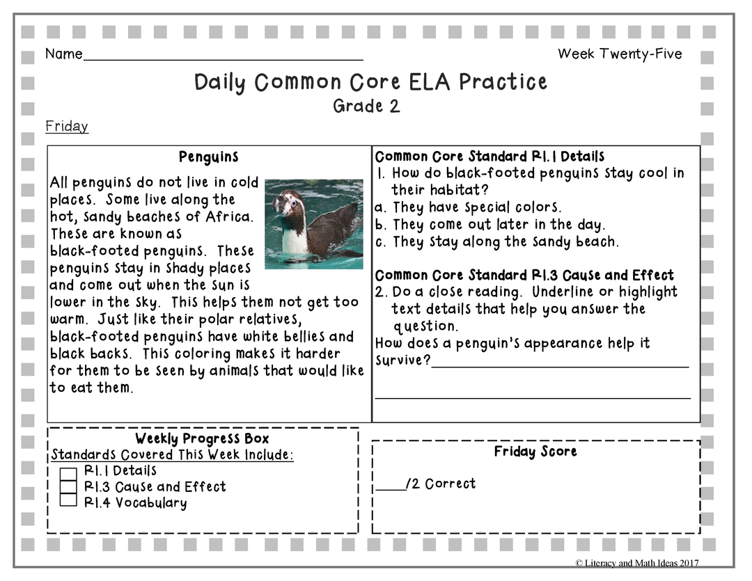 Grade 2 Daily Common Core Reading Practice Weeks 21-25