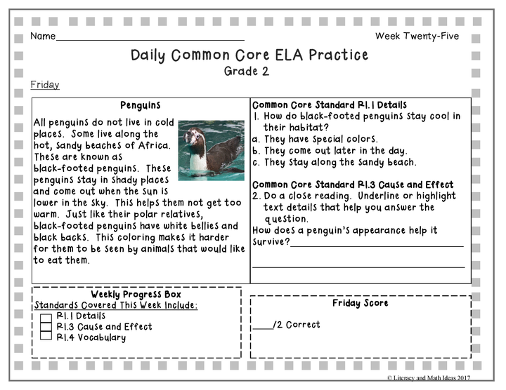 Grade 2 Daily Common Core Reading Practice Weeks 21-25