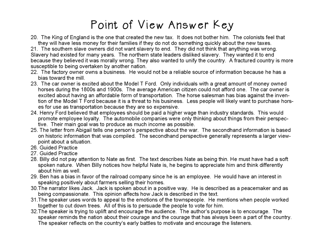 Differentiated Point of View Task Cards