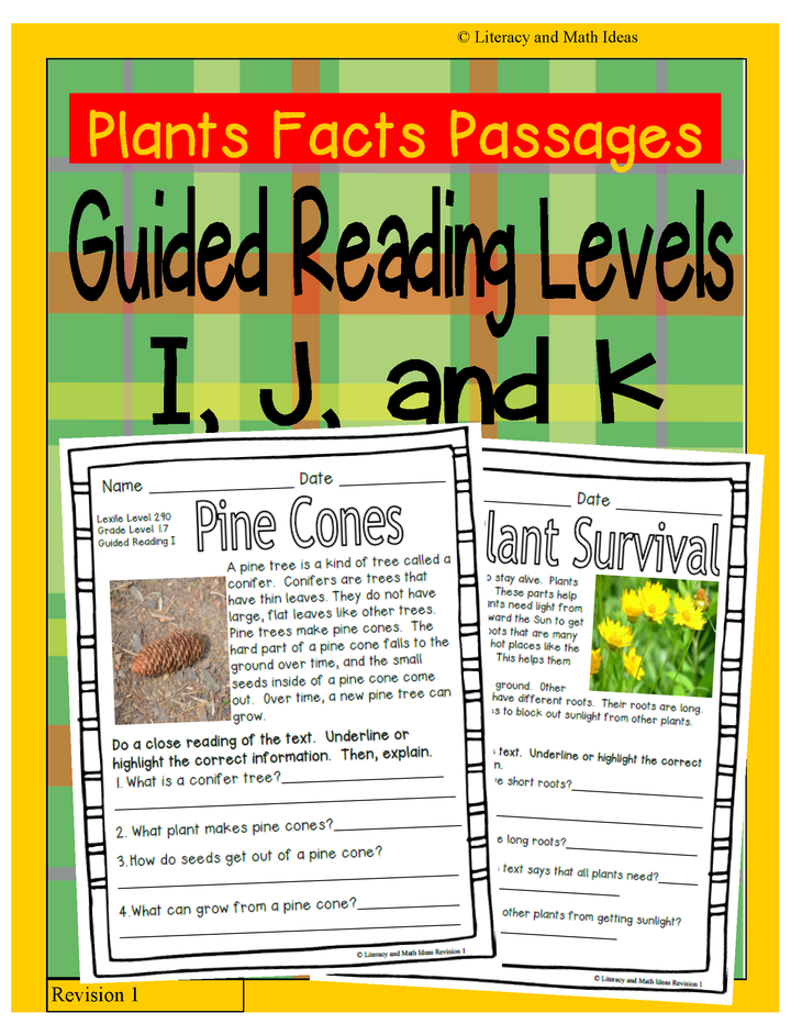 (Plants) Leveled Passages Guided Reading Levels I,J,K (Lexiles 290-440)