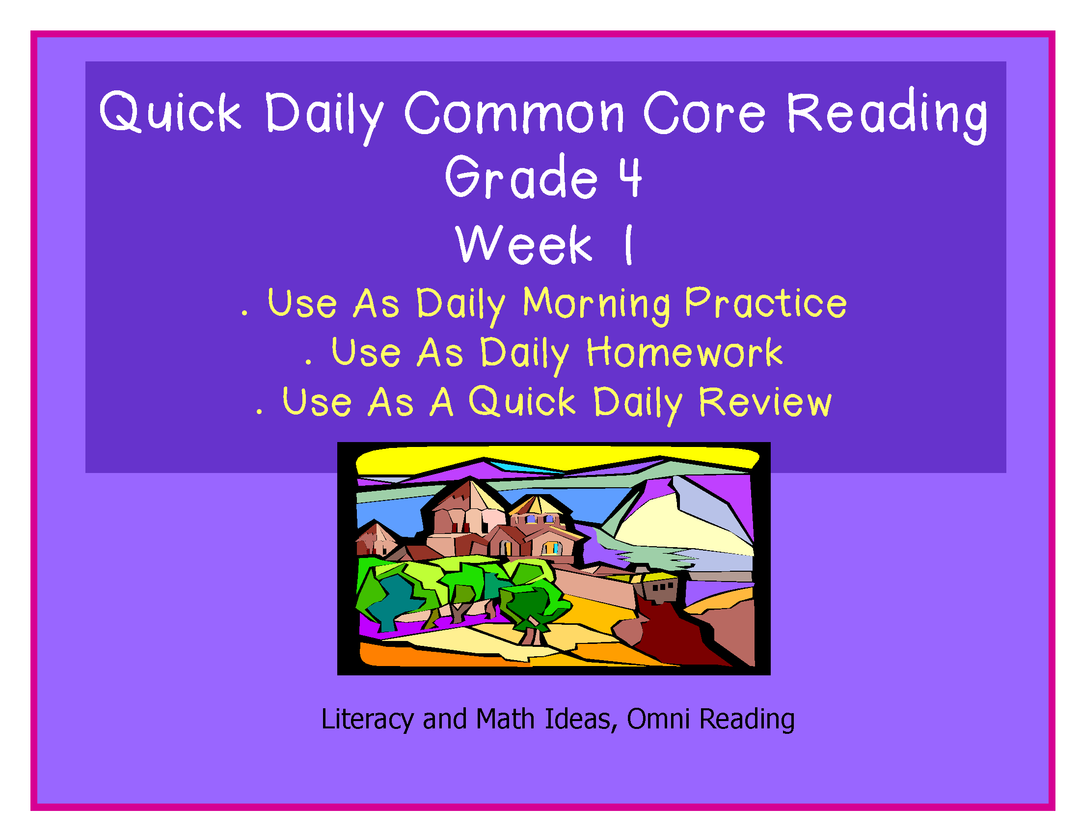 Grade 4 Daily Common Core Reading Practice Week 1