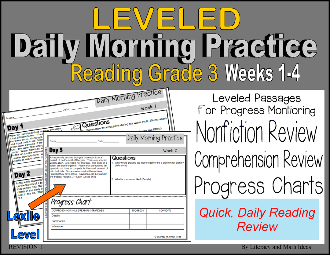 (Leveled) Daily Morning Practice (Reading Grade 3) Weeks 1-4
