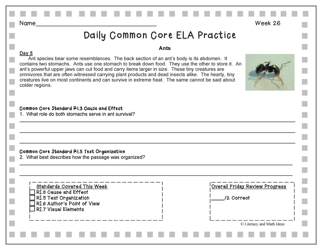 Grade 8 Daily Common Core Reading Practice Weeks 26-30