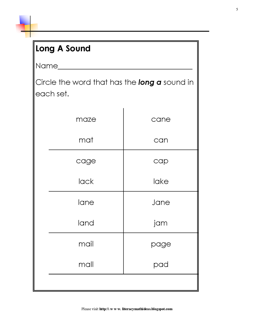 Long Vowel Practice Worksheets