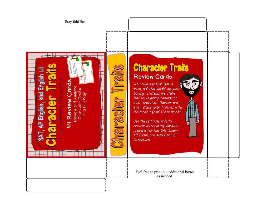 AP English, SAT Reading, English Literature: Character Traits Review Cards