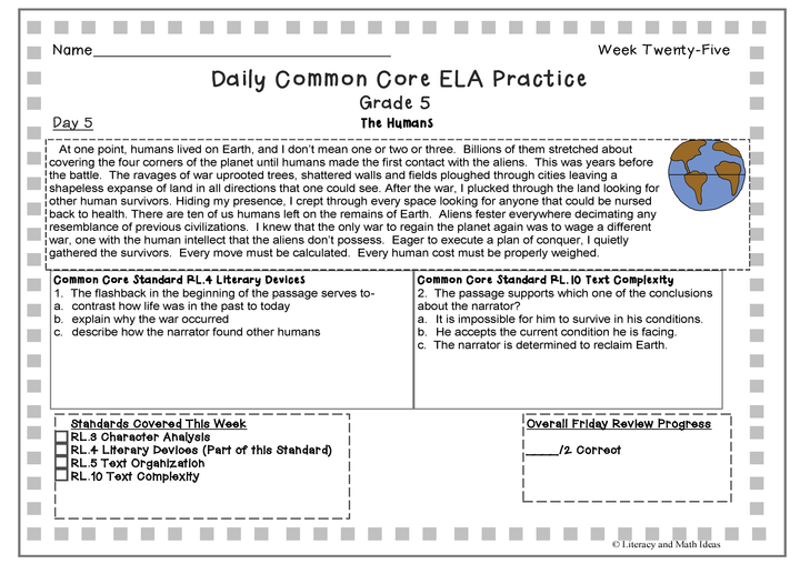 Grade 5 Daily Common Core Reading Practice Weeks 21-25