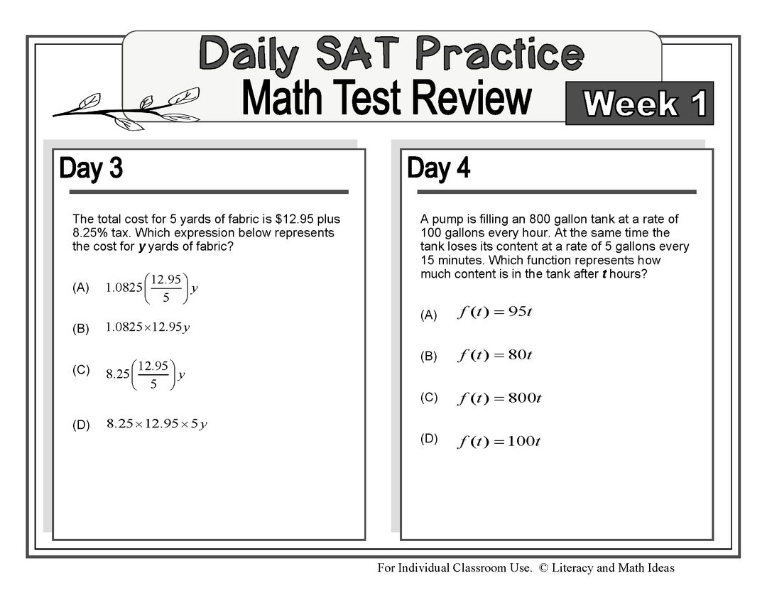 Daily SAT Math Practice Week 1: Linear Equations and Functions