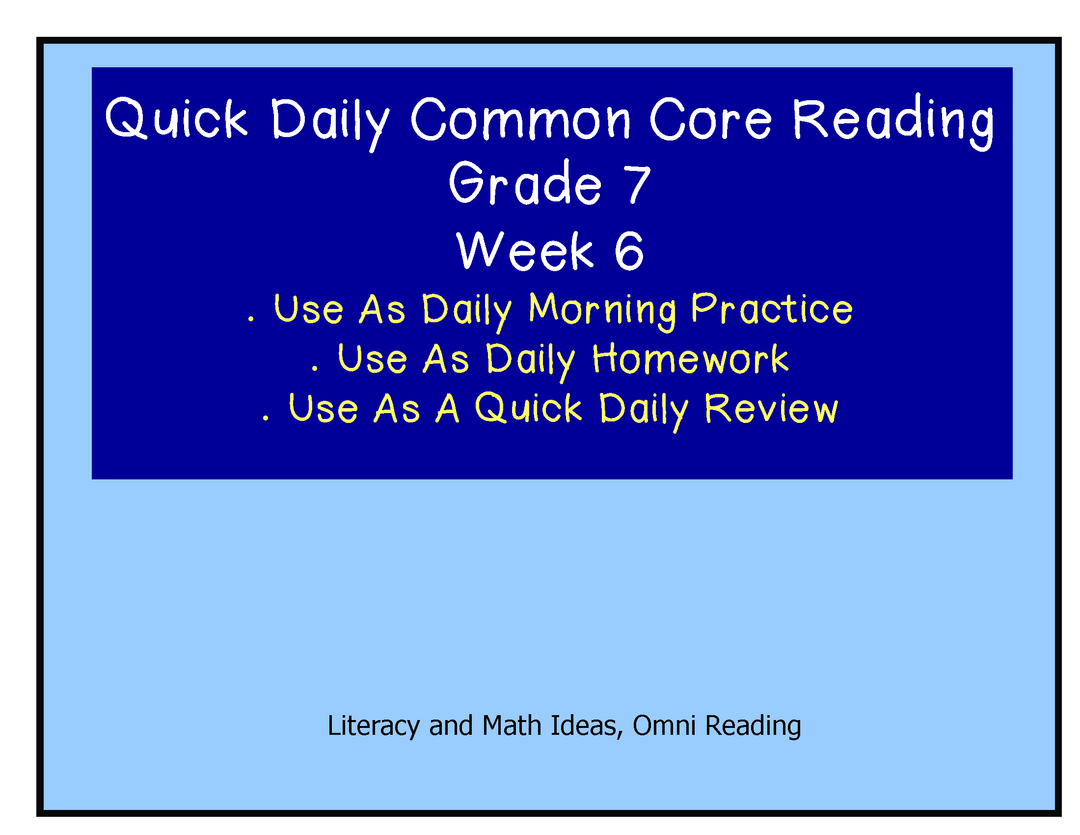 Grade 7 Daily Common Core Reading Practice Week 6