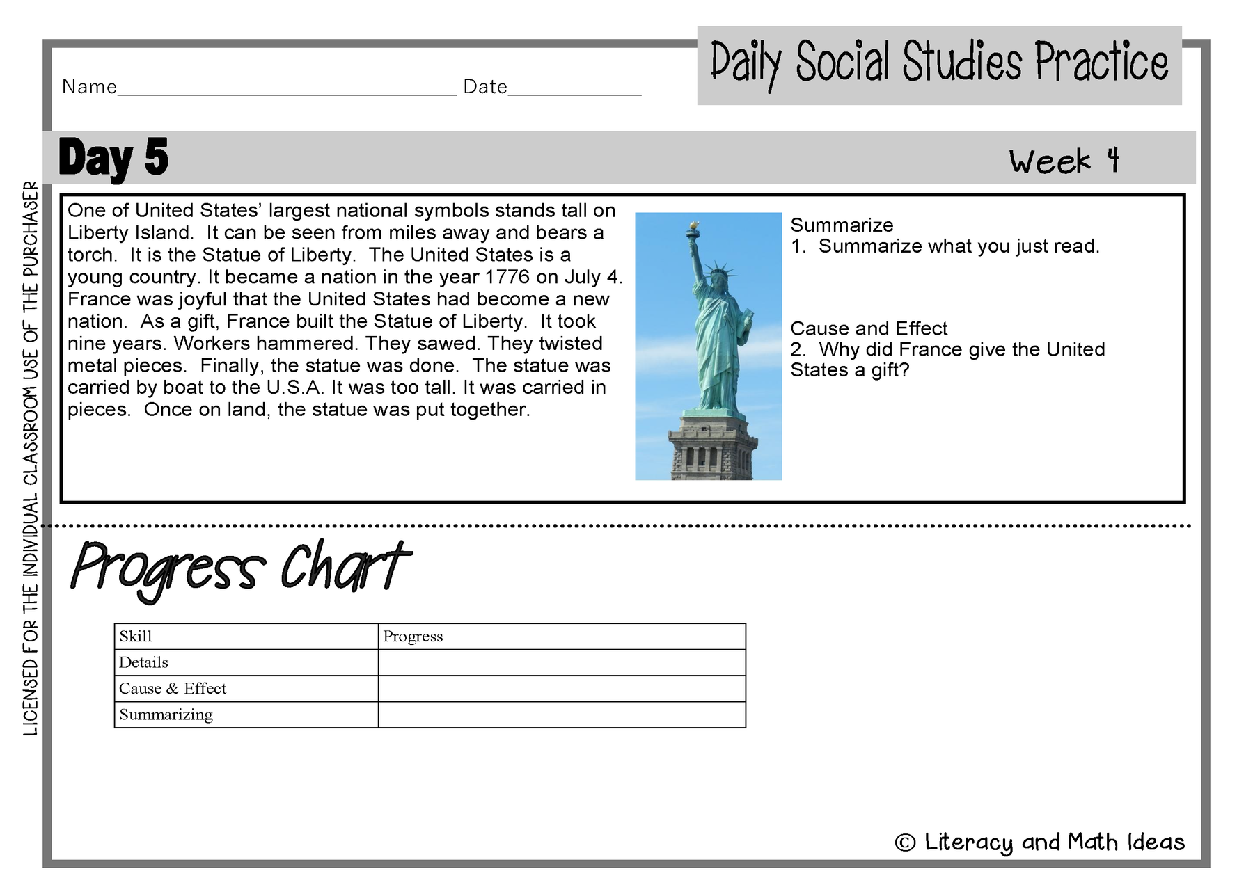 Social Studies Math Daily Social Studies (Grade 3 Weeks 1-4) – Literacy and Math Ideas