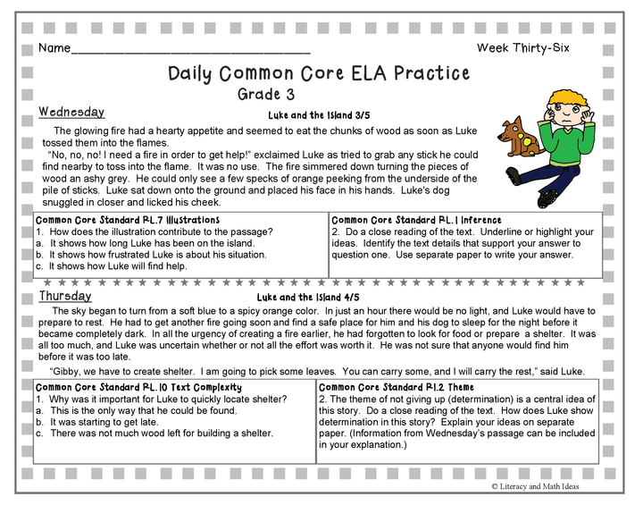 Grade 3 Daily Common Core Reading Practice Weeks 36-40