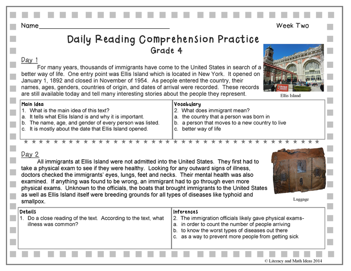 Grade 4 Daily Reading Comprehension Practice (Weeks 1-5)