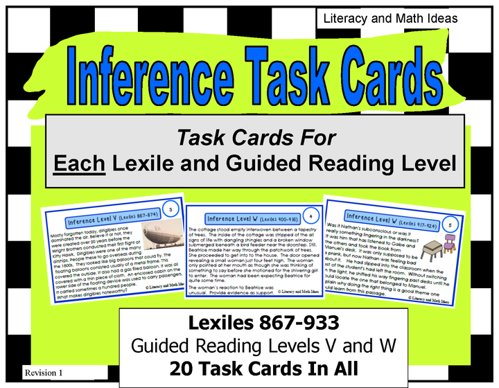 Inference Task Cards Lexile/Guided Reading Levels 867-933 (Levels V,W)