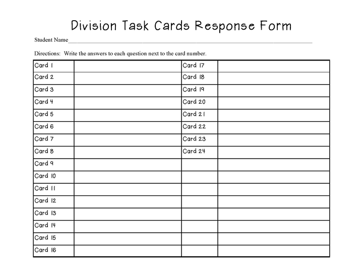 Division Task Cards