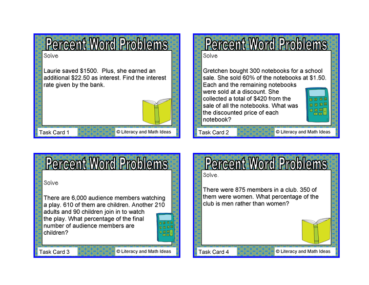 Percent Word Problems Task Cards