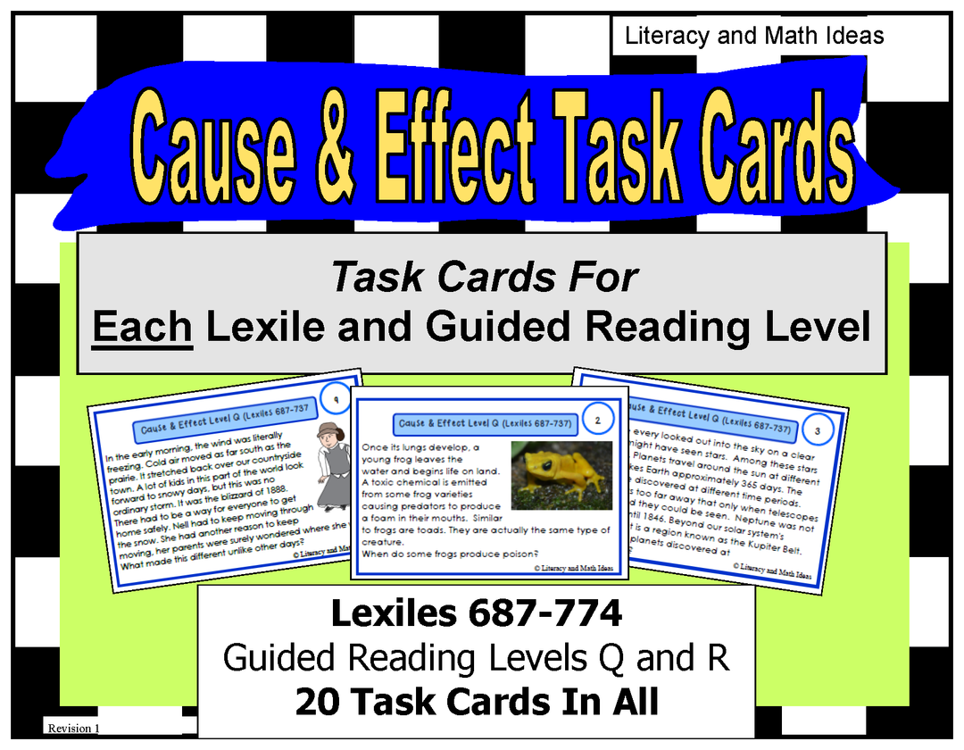 Cause and Effect Task Cards For Each Guided Reading Level (Levels Q and R)