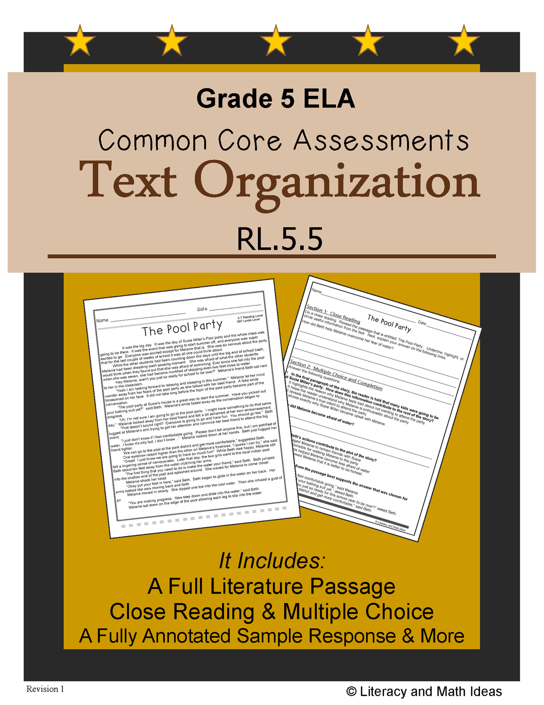 Grade 5 Common Core Assessments: Text Organization RL.5.5