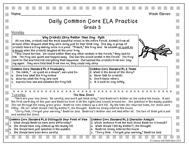 Grade 3 Daily Common Core Reading Practice Weeks 11-20