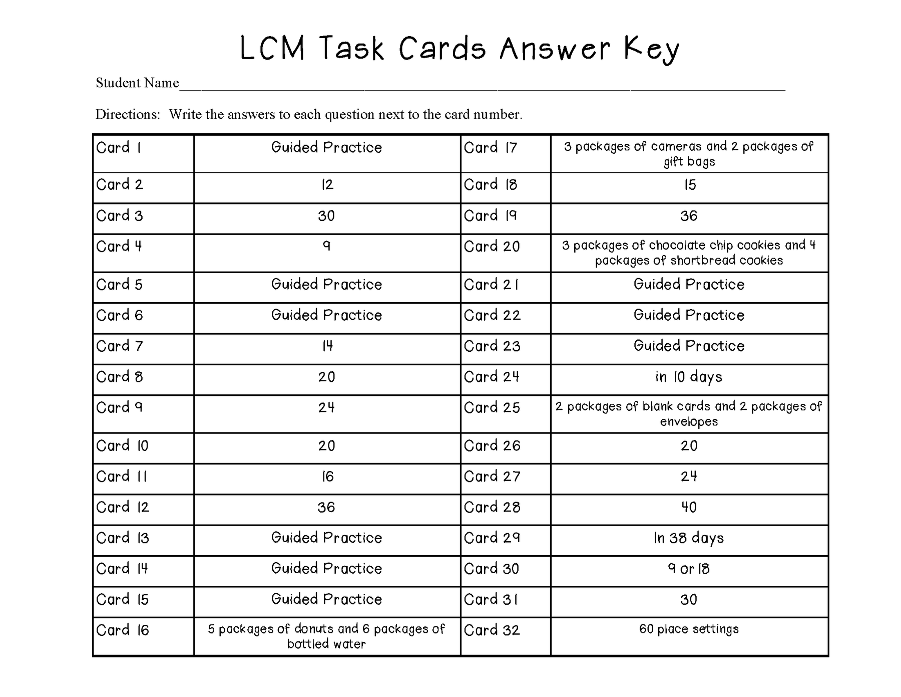 Least Common Multiple (LCM) Task Cards – Literacy and Math Ideas