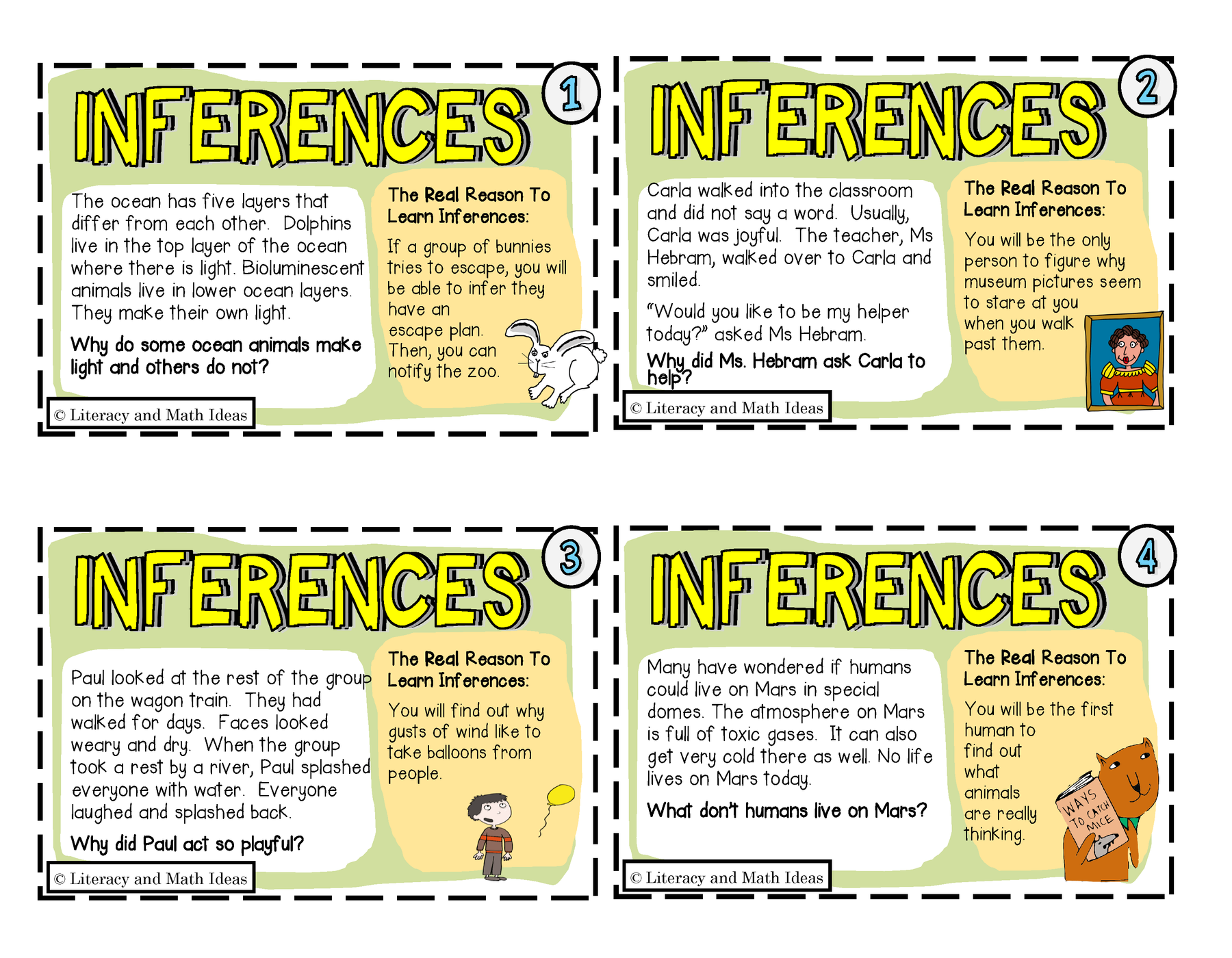 Fun Inference Imags Humorous Reasons to Learn Inferences (Task Cards) – Literacy and Math Ideas