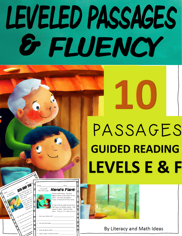 10 Leveled Passages & Fluency-Fiction Guided Reading for Levels E & F
