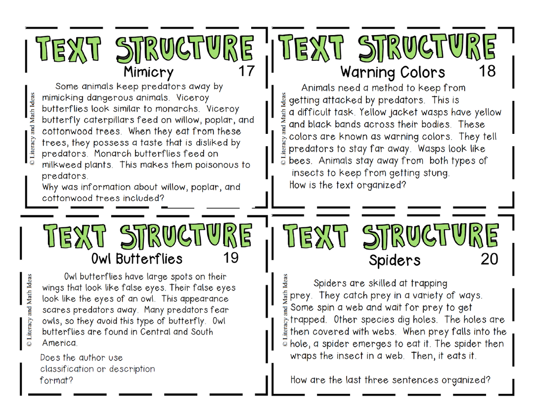 Text Structure Leveled Task Cards – Literacy and Math Ideas