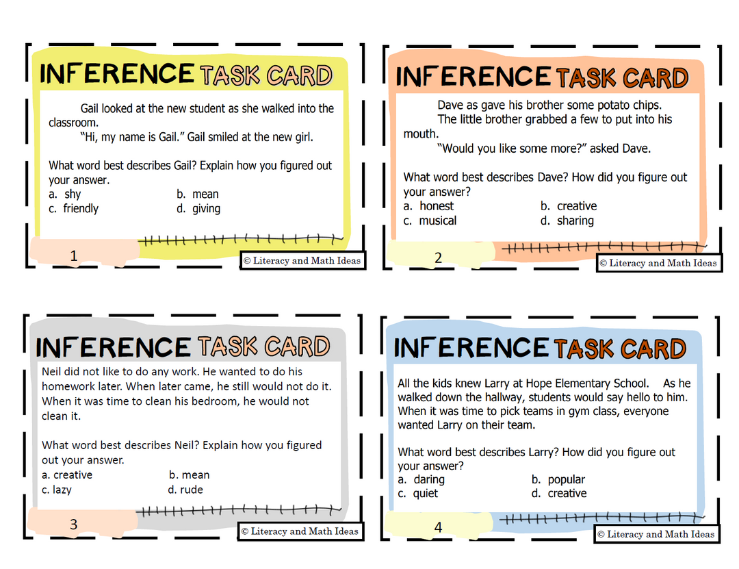 Differentiated (Leveled) Inference Task Cards + Clip Cards and Centers